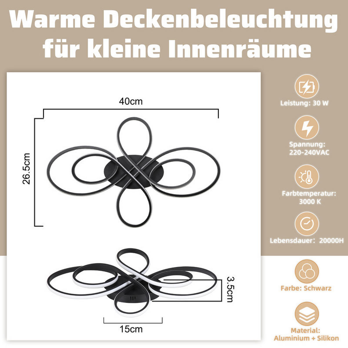 LED-DECKENLEUCHTE Fields II 40/26.5/3.5cm - Schwarz, Metall (40/26.5/3.5cm) - Nettlife