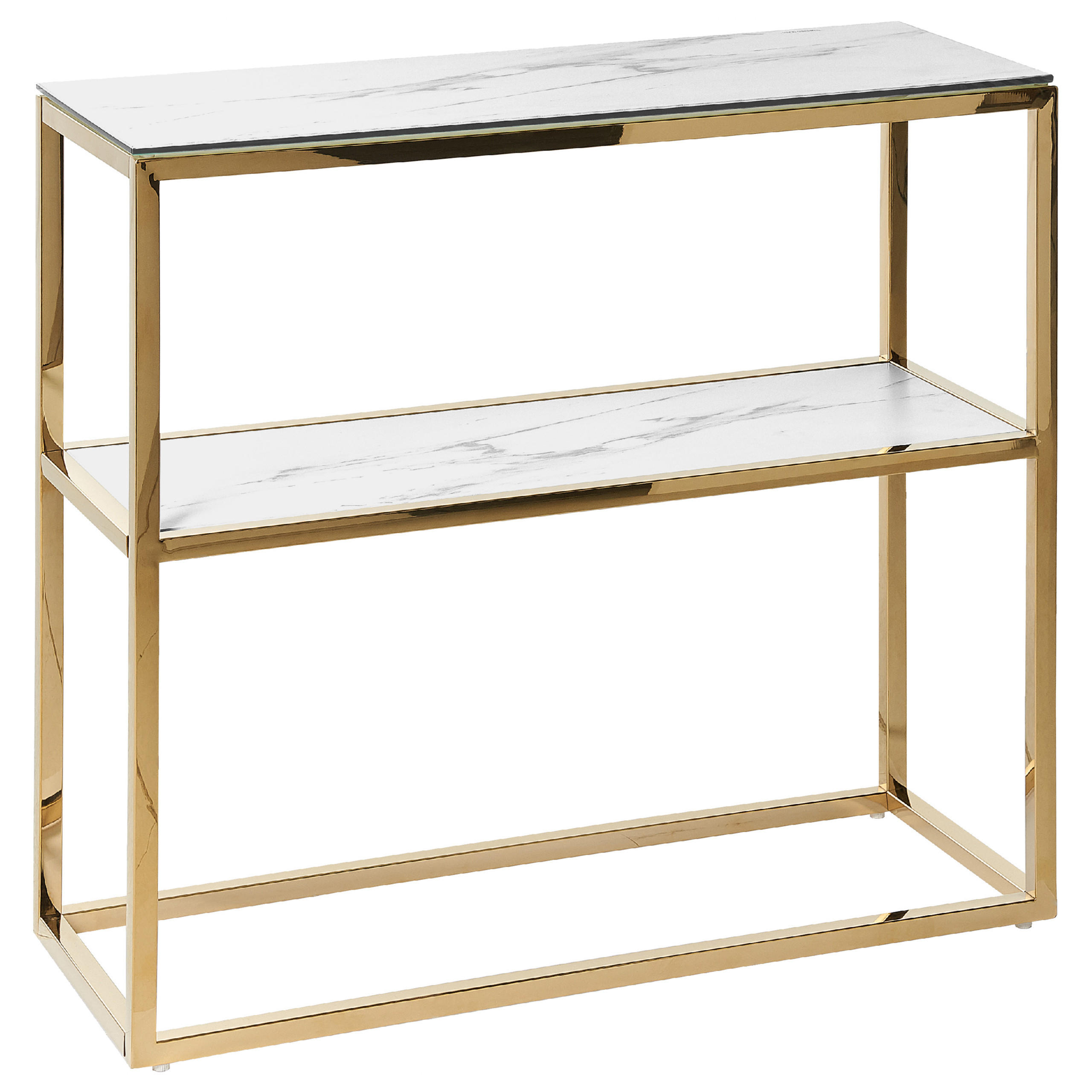 KONSOLENTISCH Marmor Optik weiß/gold Azusa - Goldfarben/Weiß, Glas (30/80/78cm) - Beliani