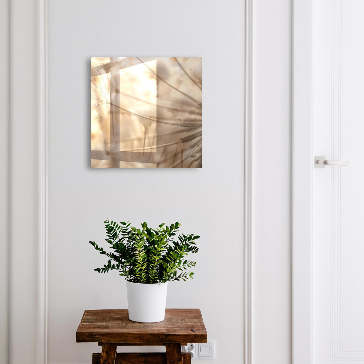SCHLÜSSELBOX Weiß 30x30 cm – Türöffnung nach rechts - Beige Löwenzahn - Beige, Metall (30/30/5cm) - TULUP