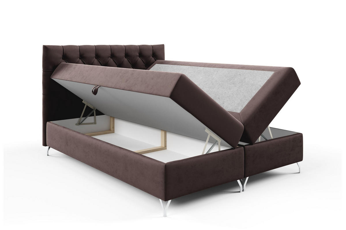 BOXBETT mit Stauraum und Topper Dunkelbraun 120x200 cm - Dunkelbraun, Textil (120/200cm) - Home Collective