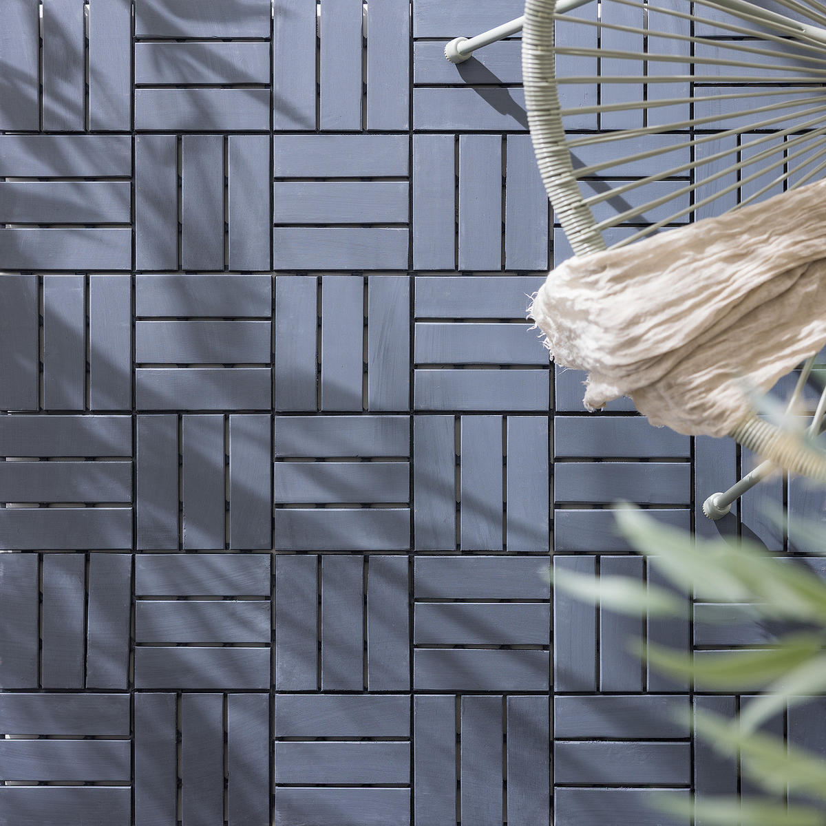 TERRASSENFLIESE - Akazie massiv - 10er-Set - Grau, Holz/Kunststoff (30/30/2.4cm) - home24