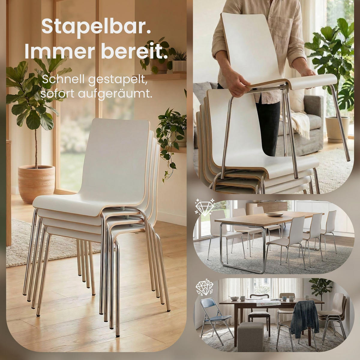 STUHL Holz Weiß - Weiß, Holz/Metall (49/85/49cm) - CLP