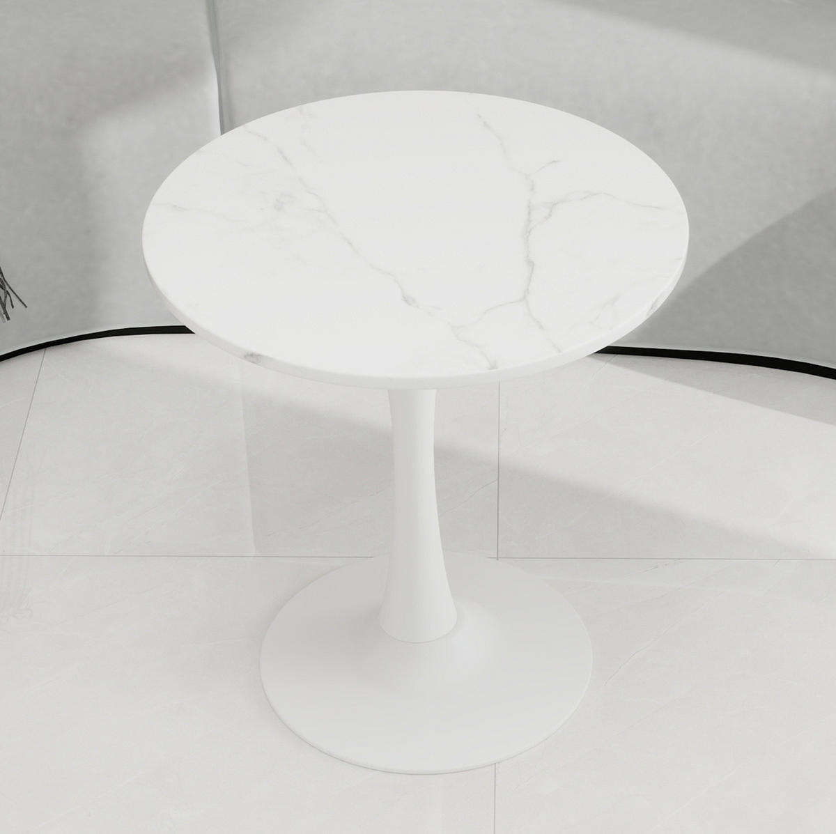 COUCHTISCH 70 cm in Weiß aus Kunstmarmor–rund und vielseitig - Weiß, Stein (70/70/72cm) - Flora Grace