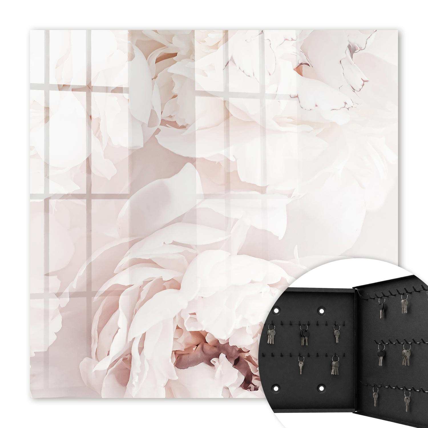 SCHLÜSSELBOX Schwarz 30x30 cm- Türöffnung nach rechts - Subtile Eleganz - Weiß, Metall (30/30/5cm) - TULUP