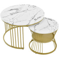 COUCHTISCH 2er Set - Runder Couchtisch 70 cm & 45 cm - Ineinander Schiebbar Marmoroptik - Gold & Weiß - Weiß, Holzwerkstoff (70/70/45.5cm) - DELFA