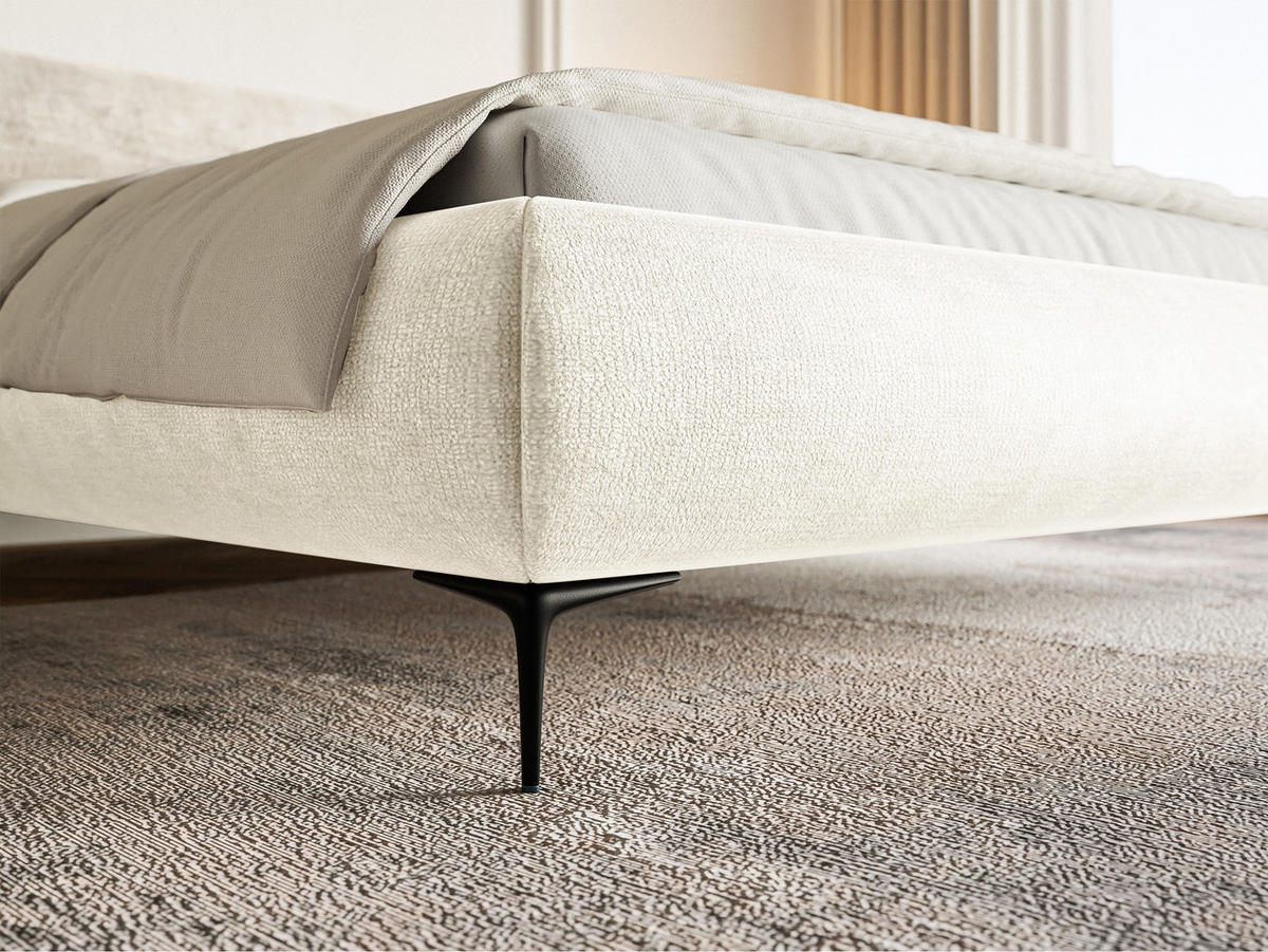 POLSTERBETT Roule Cremeweiß Chenille mit schwarzen Metallbeinen 180 cm - Creme/Schwarz, Textil/Metall (180/200cm) - Selsey