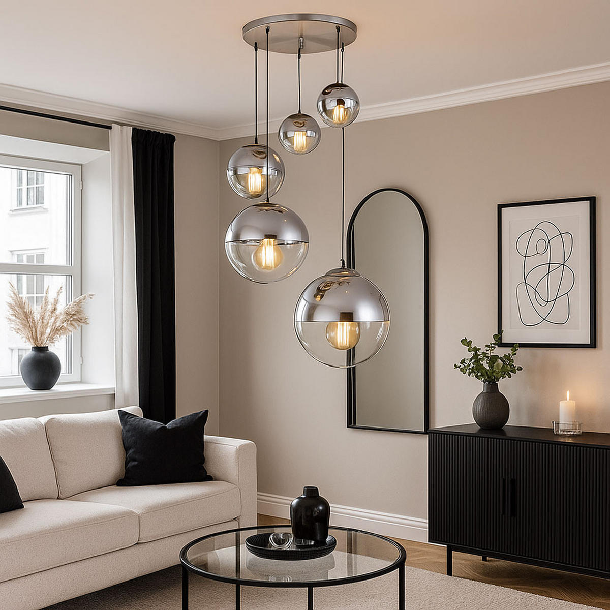 LED HÄNGELEUCHTE VARUS Silber Chrom - Silberfarben, Glas (64/64/150cm) - Globo Lighting