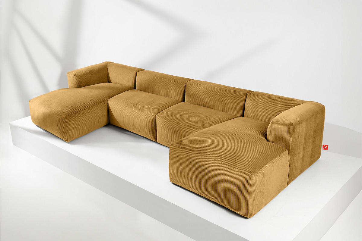 PANORAMA-ECKSOFA BUFFO 7/8 Sitzer mit extrem weicher Sitzfläche, Kordstoff, gelb - Gelb, Textil (424/73/180cm) - KONSIMO®