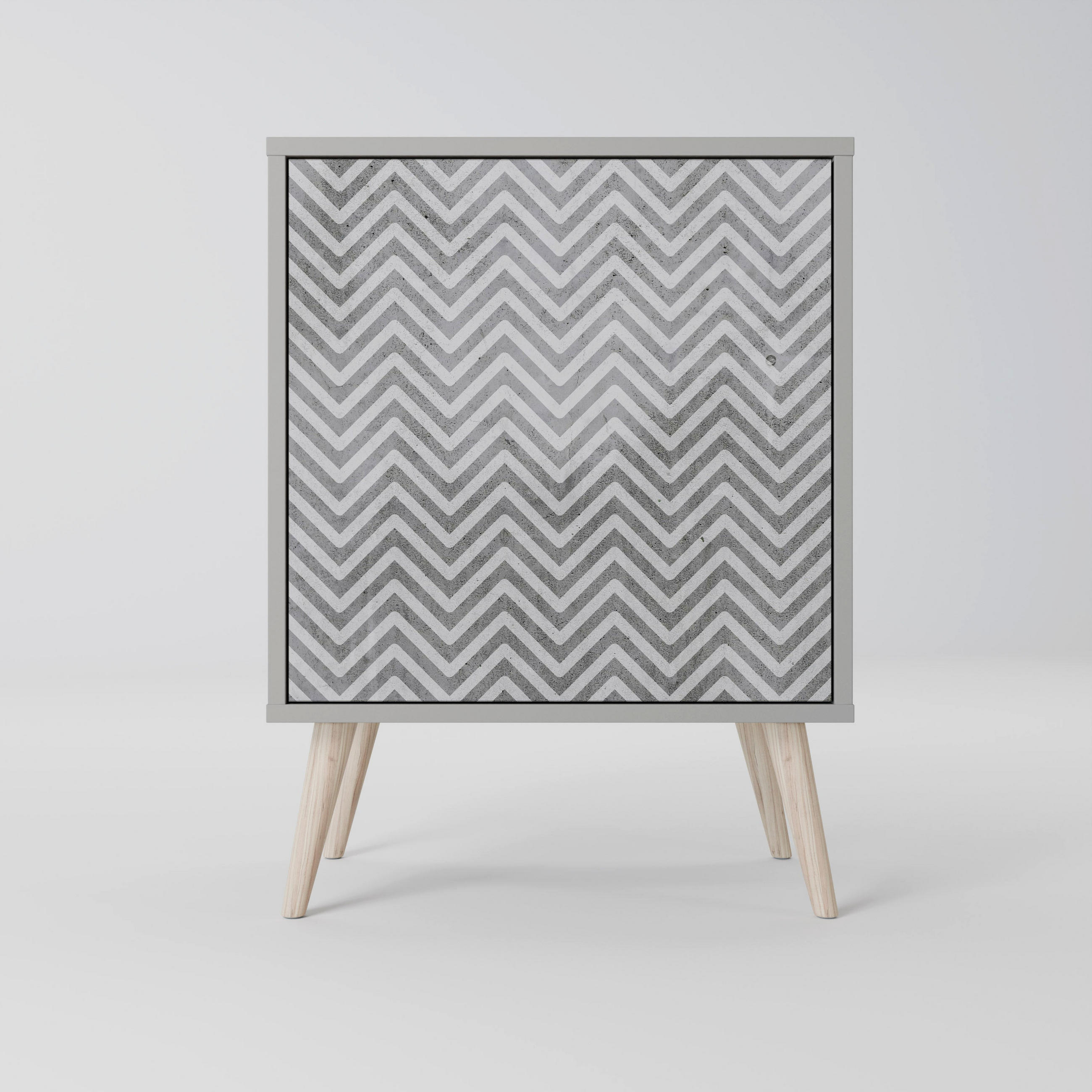 SIDEBOARD CONCRETE ZIG ZAG, Grau, 57,5x42x77,5 cm, Schräge Buchenholzfüße - Buchefarben/Multicolor, Holzwerkstoff/Buchenholz (57.5/77.5/42cm) - SpaceRebels
