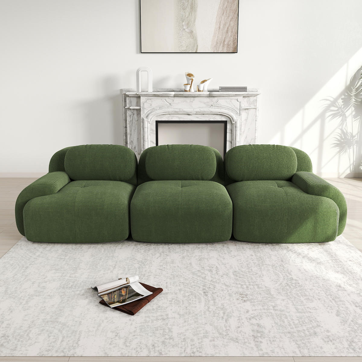 SOFA 3-Sitzer Modulares aus Cord 298x103x75 cm mit ergonomischem Aufbau, grün - Grün, Textil (103/75/298cm) - Luhomfu