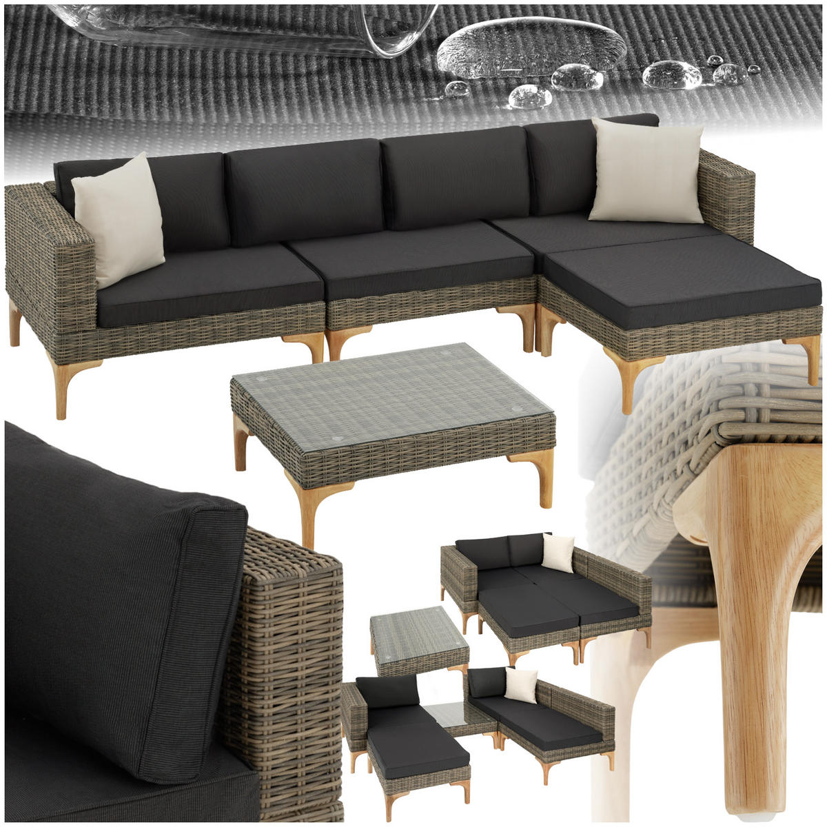 RATTANLOUNGE Konstanza, mit Sicherheitsglasplatte, natur - Naturfarben, Kunststoff/Metall - tectake