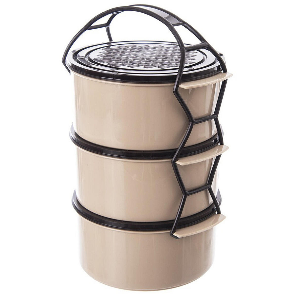 LUNCHBOX Dreistöckige aus Kunststoff 3 x 1,5 l - Braun, Kunststoff (16.5/24/16.5cm) - Orion 