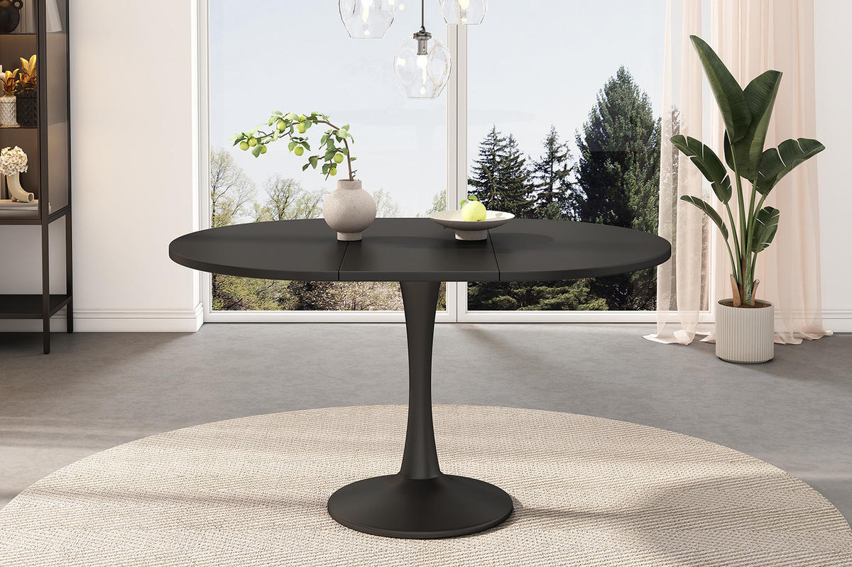 ESSTISCH 100/140/100 cm in Schwarz, aus MDF, ausziehbar und oval - Schwarz, Holzwerkstoff (100/140/75cm) - Flora Grace