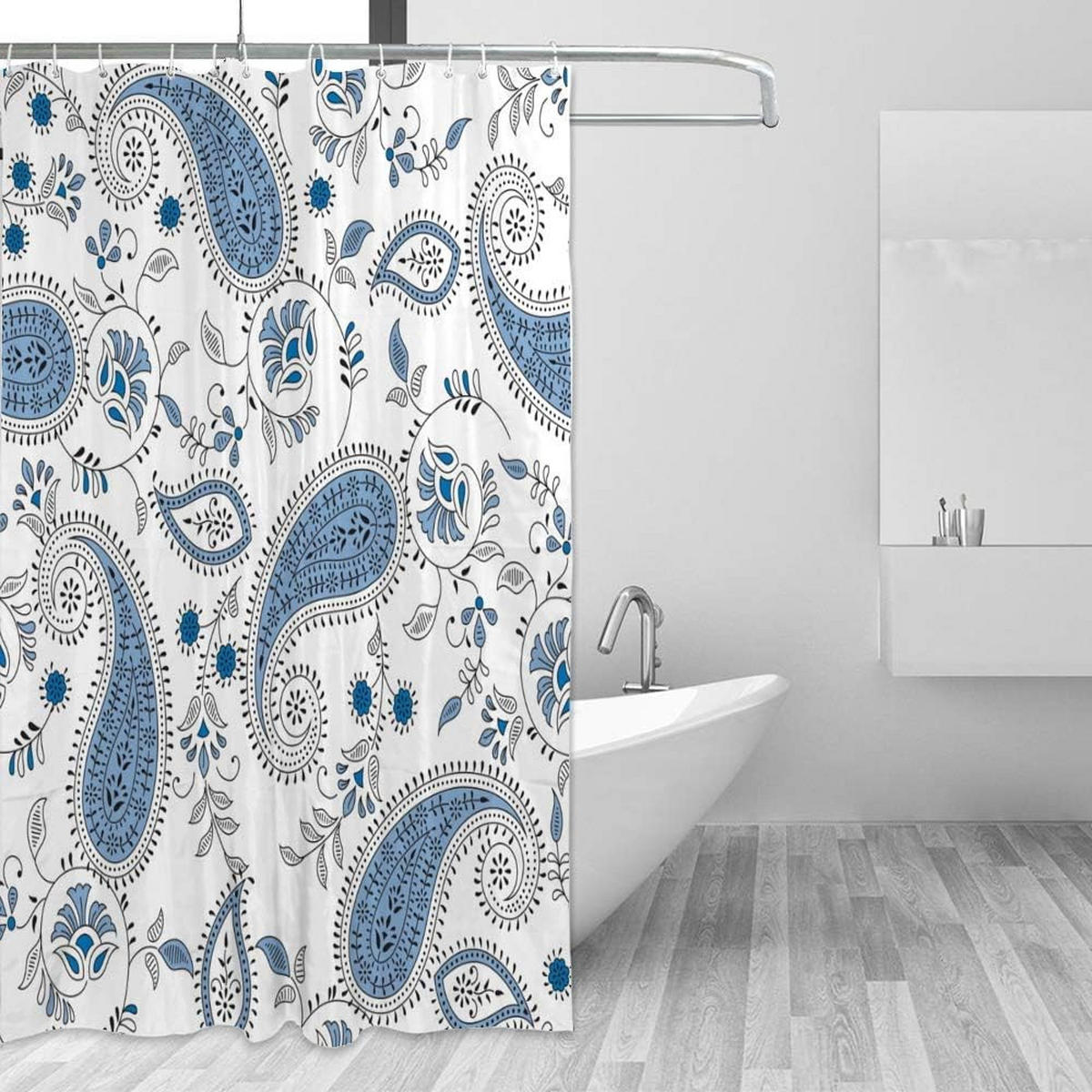 DUSCHVORHANG Blau 90 x 180 cm Polyester wasserdicht maschinenwaschbar Muster Badezimmer - Blau, Textil (180/90cm) - MCBOSON