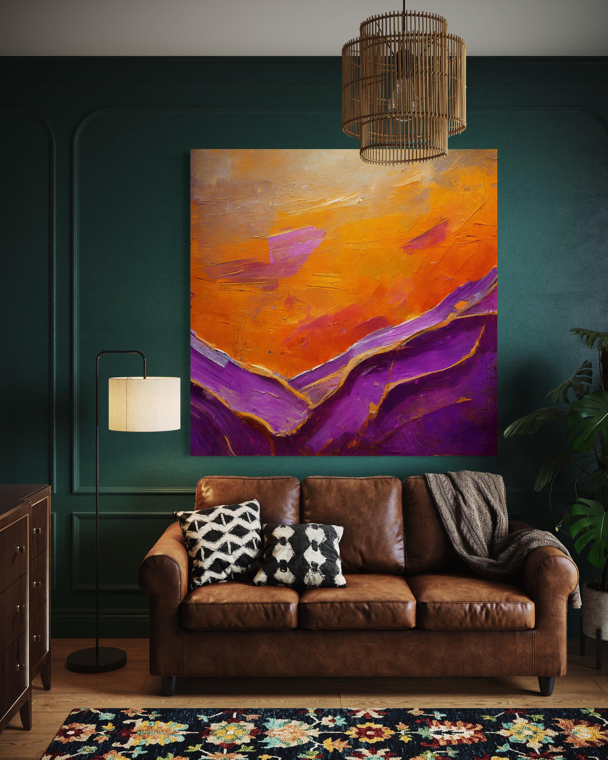 WANDBILD gemalte abstraktion lila - Lila, Textil (50/50cm) - Feeby