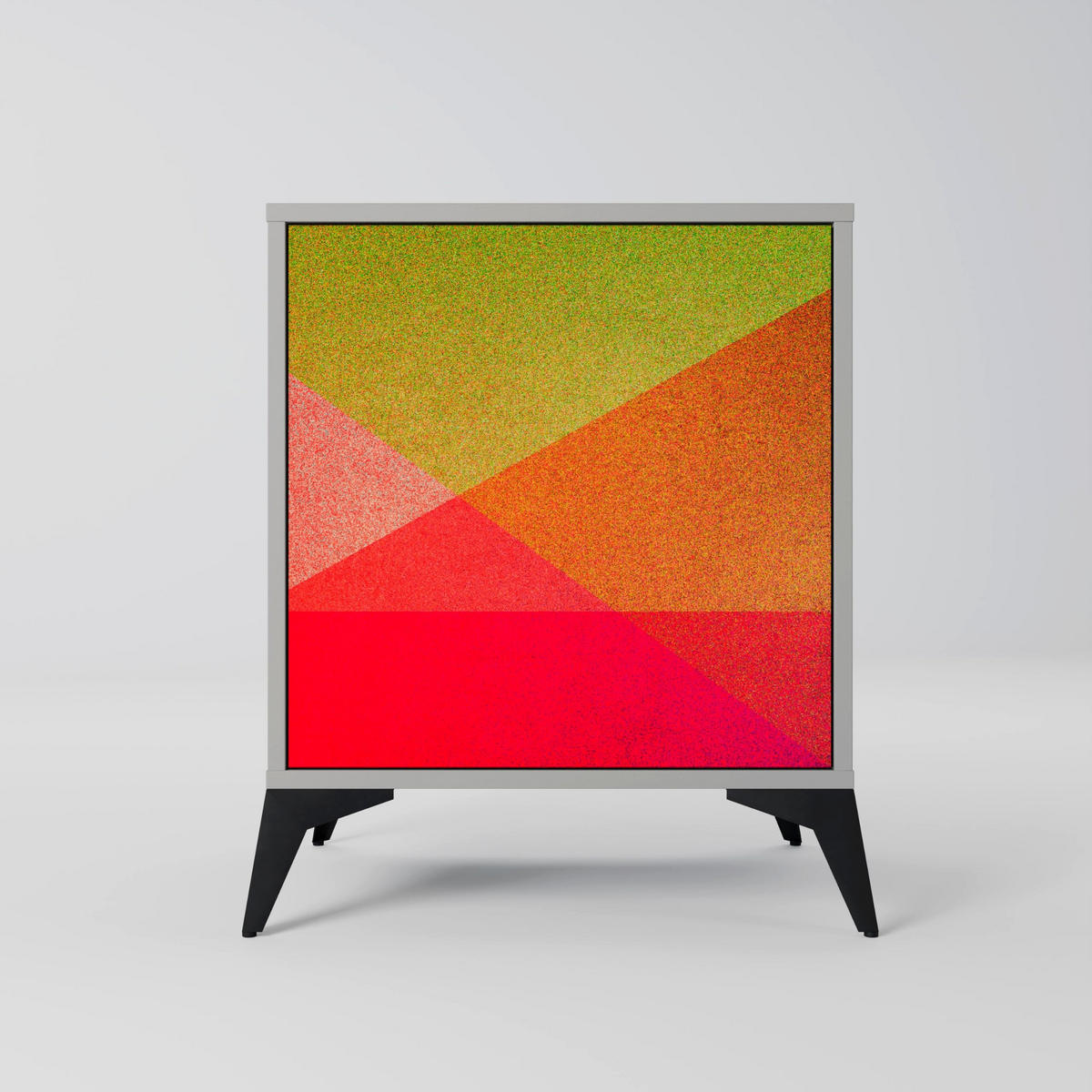 SIDEBOARD VIVID GEOMETRY, Grau, 57,5x42x77,5 cm, Schräge Buchenholzfüße - Buchefarben/Multicolor, Holzwerkstoff/Buchenholz (57.5/77.5/42cm) - SpaceRebels