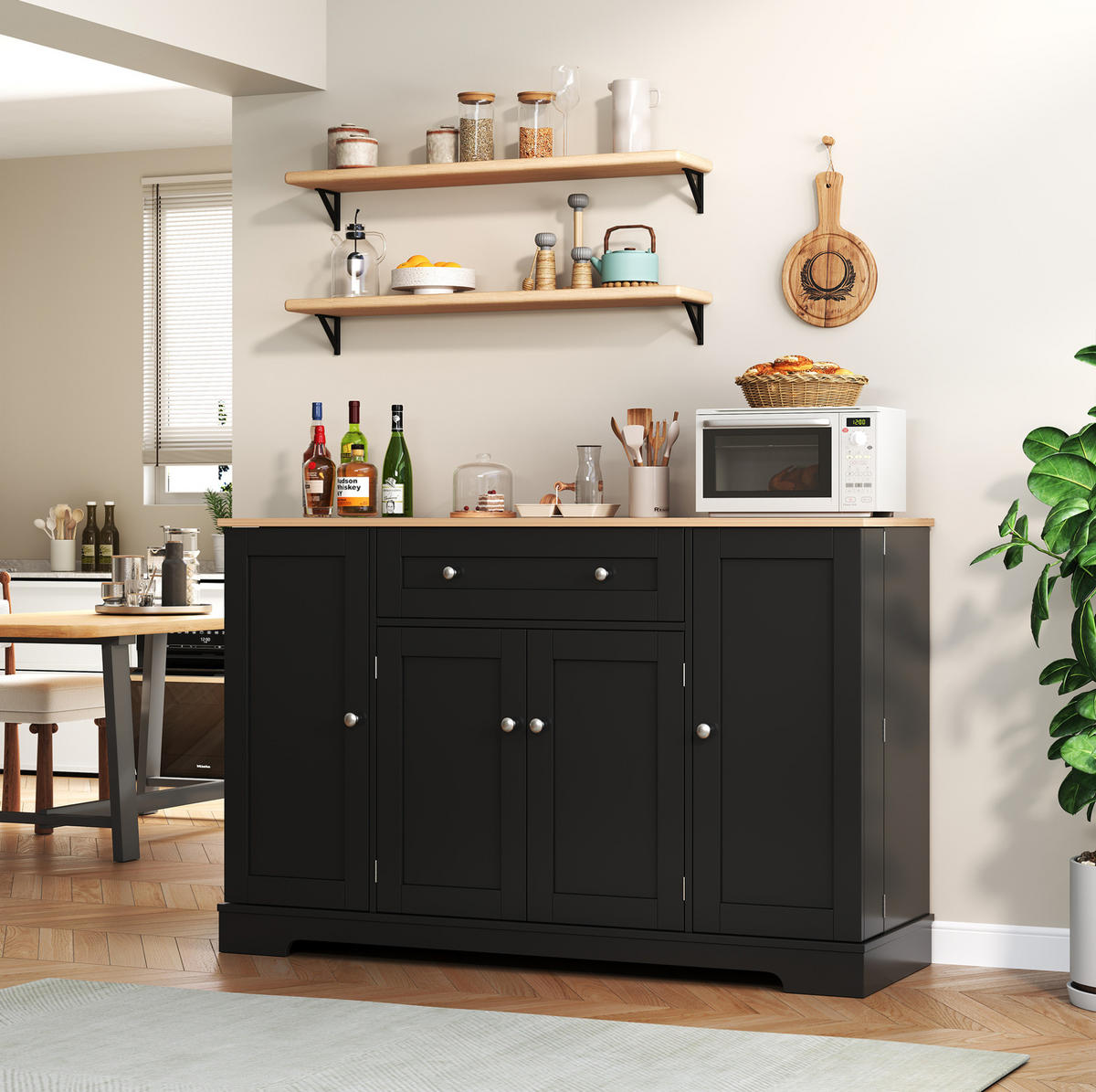 SIDEBOARD 138 cm in Schwarz mit Schublade, verstellbaren Einlegeböden und Kippschutz - Schwarz, Holzwerkstoff (138/85/40cm) - Flora Grace