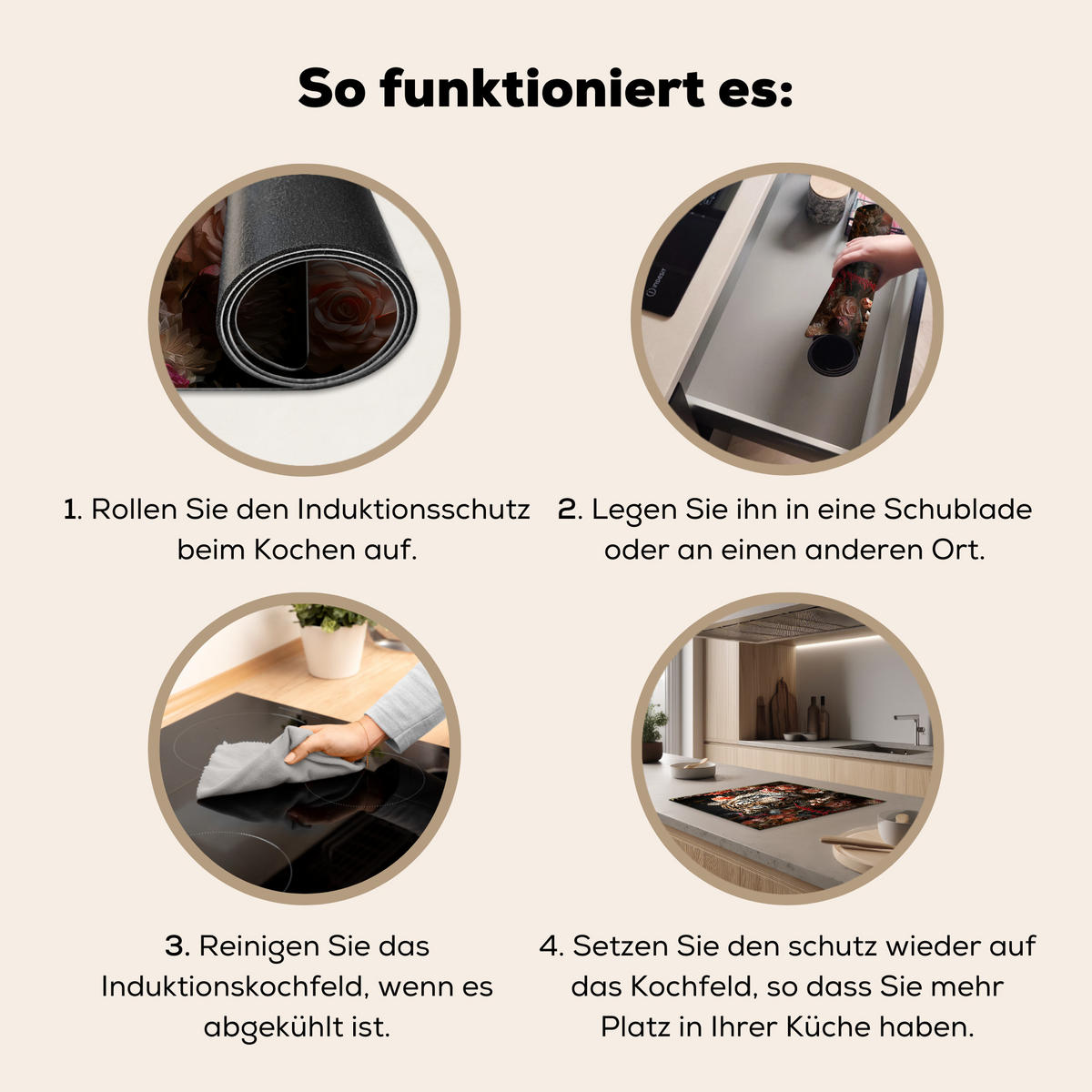 HERDABDECKPLATTE Tiger - Tier - Natur - Floral - Botanisch 58x51 cm - Orange, Kunststoff (58.3/51.3/0.2cm) - MuchoWow