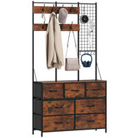 GARDEROBE DE-17882 14 Haken & 7 Stoffschubladen Rostbraun - Braun, Holzwerkstoff (30/183/100cm) - ComfortXL