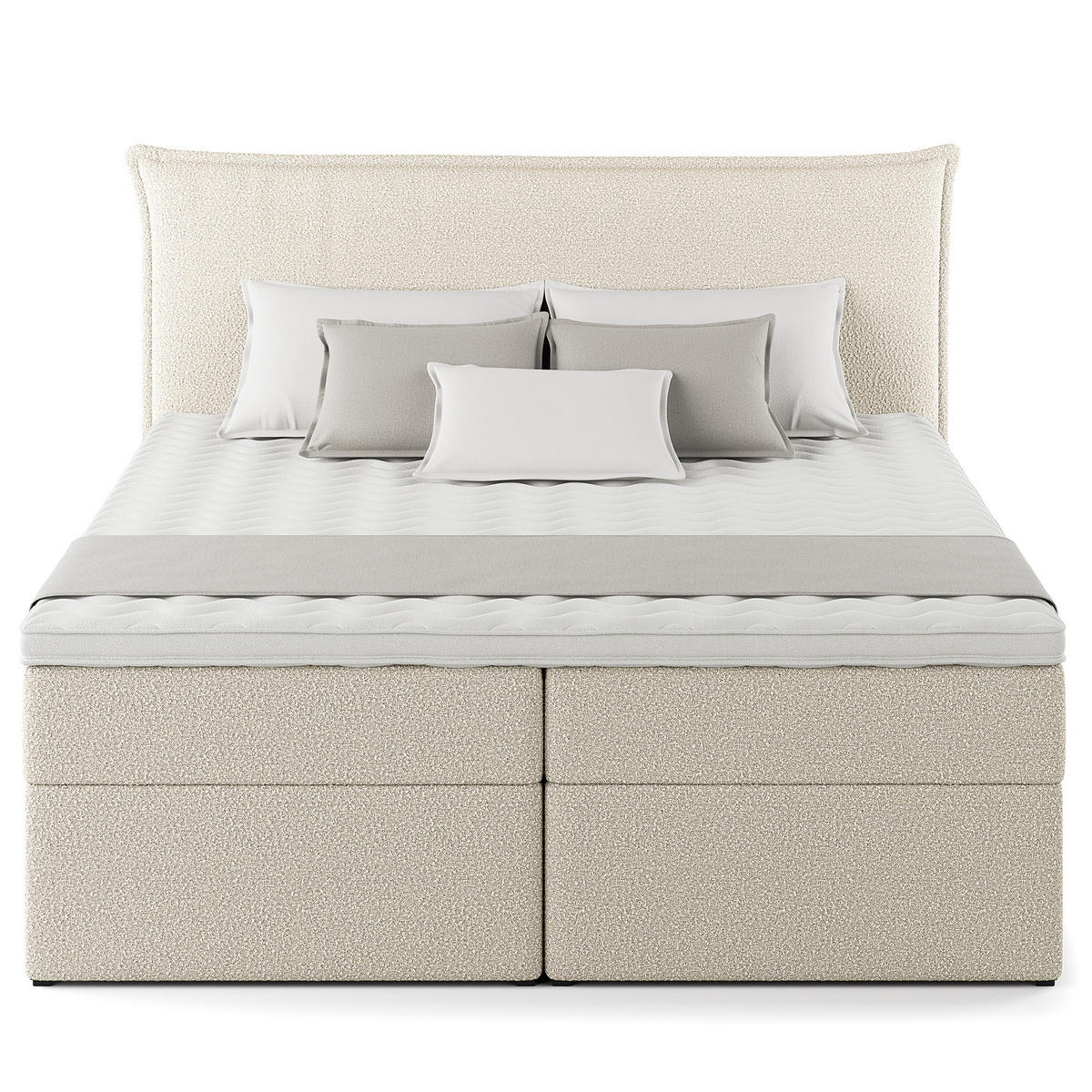 BOXBETT mit Stauraum - Bouclé - Creme, Holzwerkstoff/Textil (180/200cm) - home24