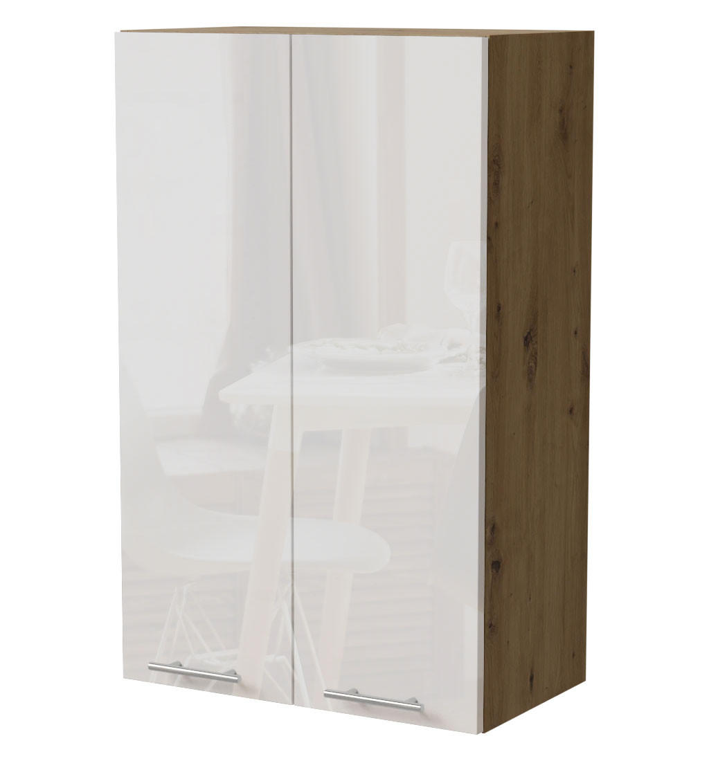 Feldmann-Wohnen Küchenhängeschrank Weiß Hochglanz, Eiche Artisan 60x96x32.5 cm