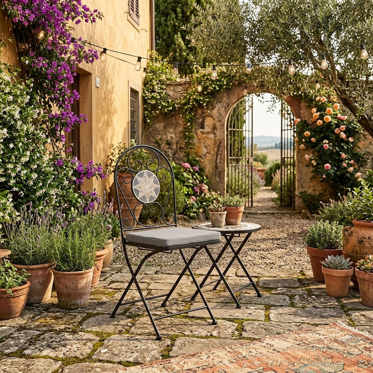 BISTROSET Derby - GartensitzGARTEN-GARNITUR 3-teilig (2x Klappstuhl, 1x Wandtisch 90x45cm rechteckig) - Grau, Metall - TPFGarden