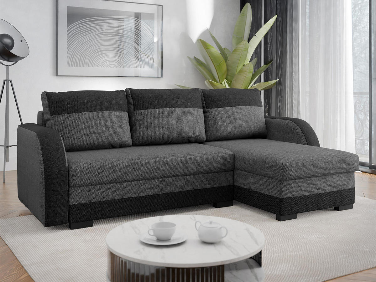 ECKSOFA Jozef - Dunkelgrau/Schwarz, Holz/Textil (230/140cm) - MIRJAN24