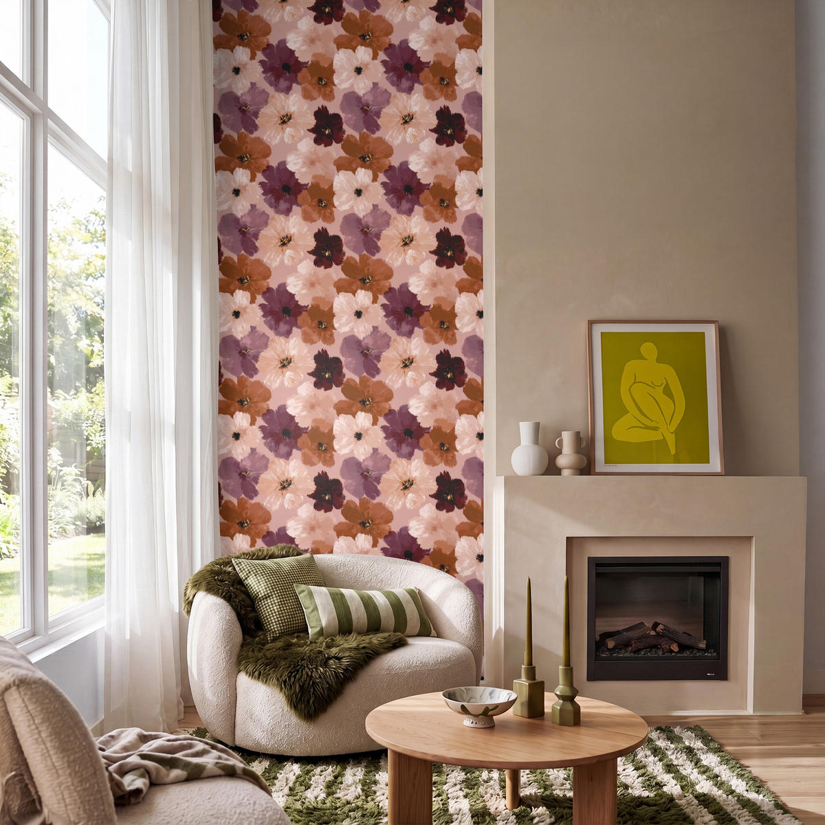 TAPETE - Blumen - Abstrakt - Erdtöne - 100x240 cm - Multicolor, Papier (100/240cm) - OnlyWow