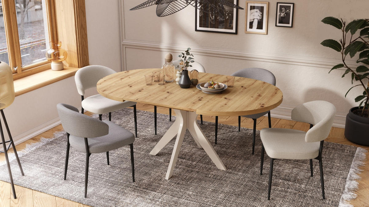 ESSTISCH rund Eiche Artisan - Beige ausziehbar - Beige/Eiche Artisan, Holzwerkstoff (110/110/77cm) - designimpex