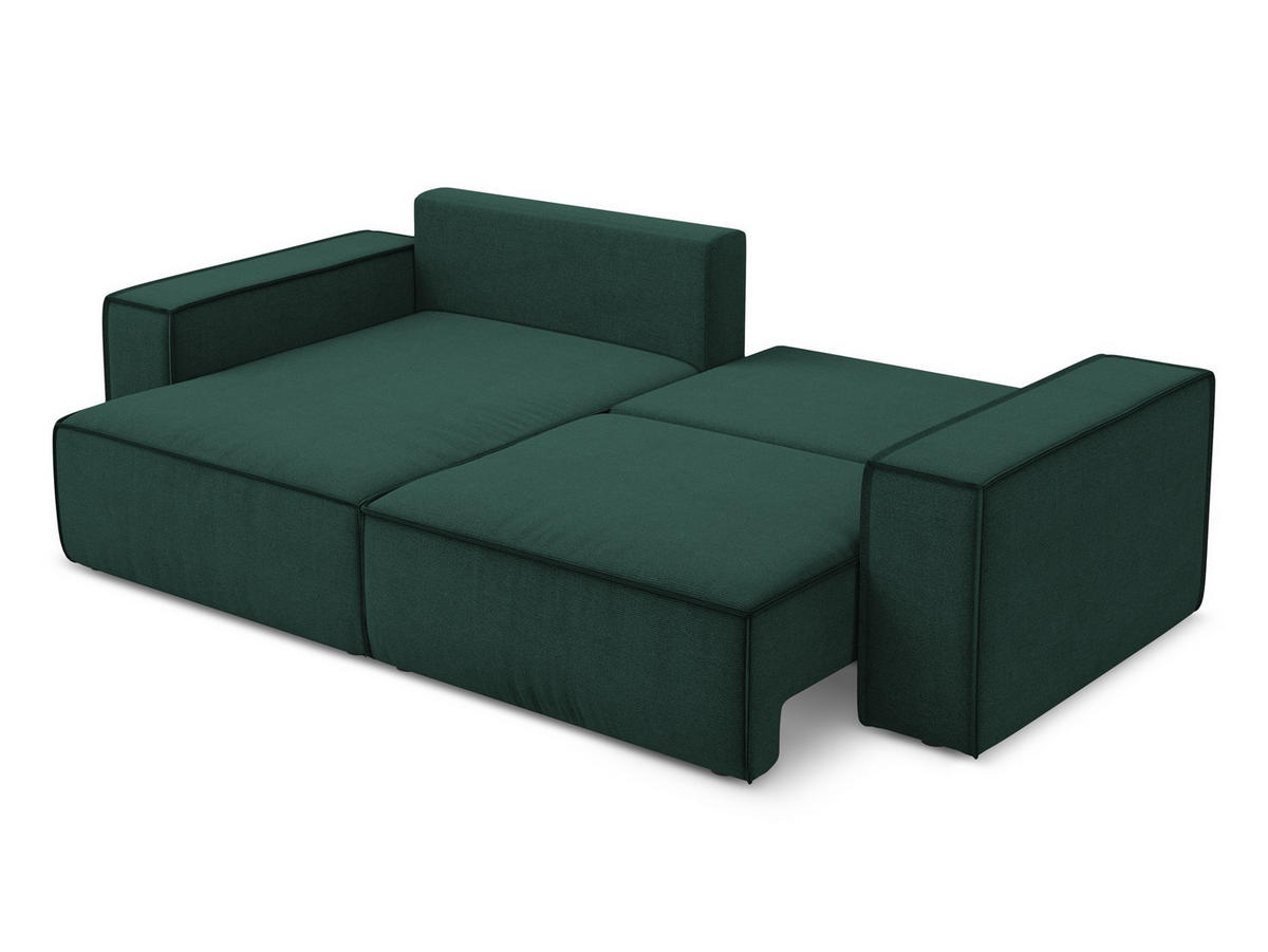 ECKSOFA mit Schlaffunktion Strukturstoff Stoff Grün - Dunkelgrün/Schwarz, Kunststoff/Textil (148/257cm) - Makamii