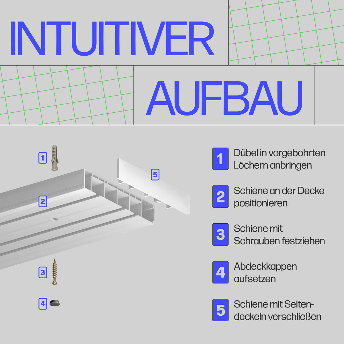 GARDINENSCHIENE - Komplettset inkl. Zubehör 300cm (2x90/1x120cm) 3-läufig - Weiß, Kunststoff (10/300cm) - Bestlivings