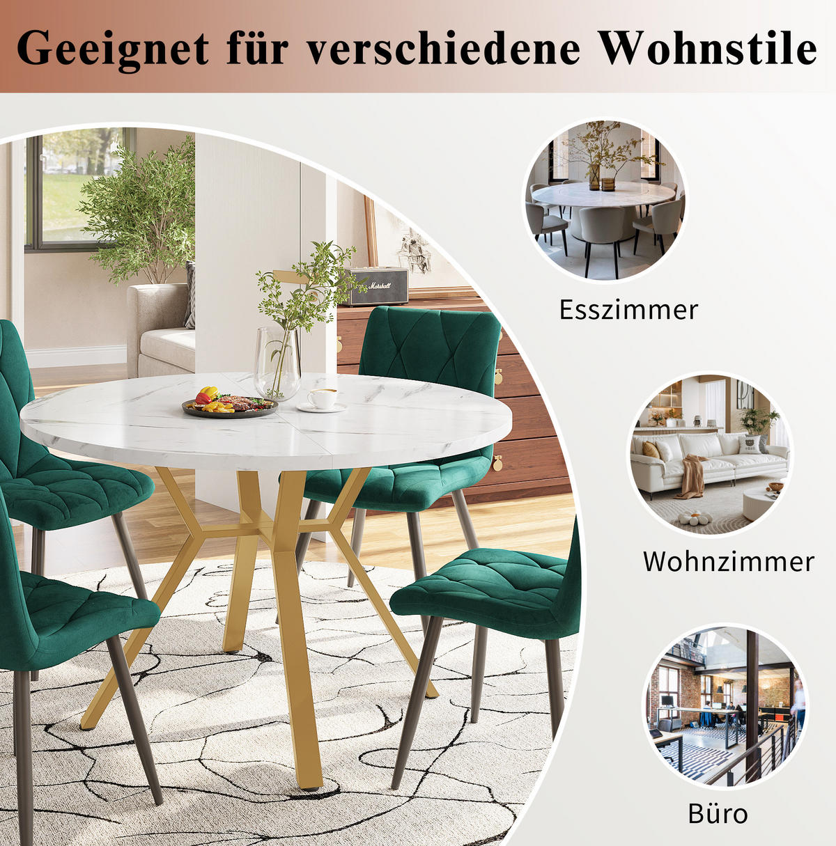 ESSTISCH 100x100x75 cm in Weiß und Gold aus MDF mit Marmoroptik auf goldenem X-Gestell - Goldfarben, Holzwerkstoff (100/100/75cm) - Modfu