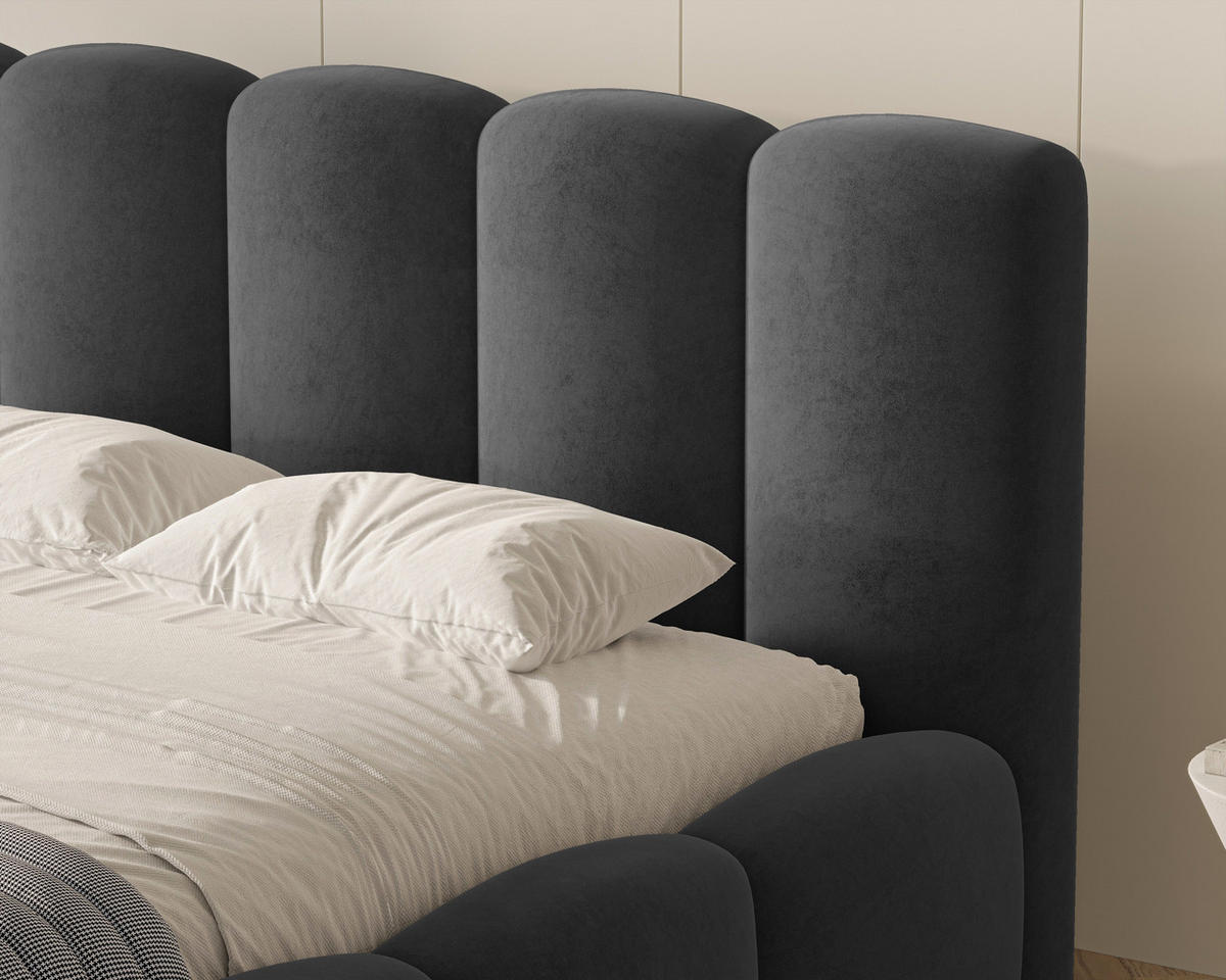 POLSTERBETT 18 - 140x200 cm – Riviera – Gepolstertes Bett mit Metall-Lattenrost - Dunkelgrau, Holz (140/200cm) - ROYAL24_MARKT