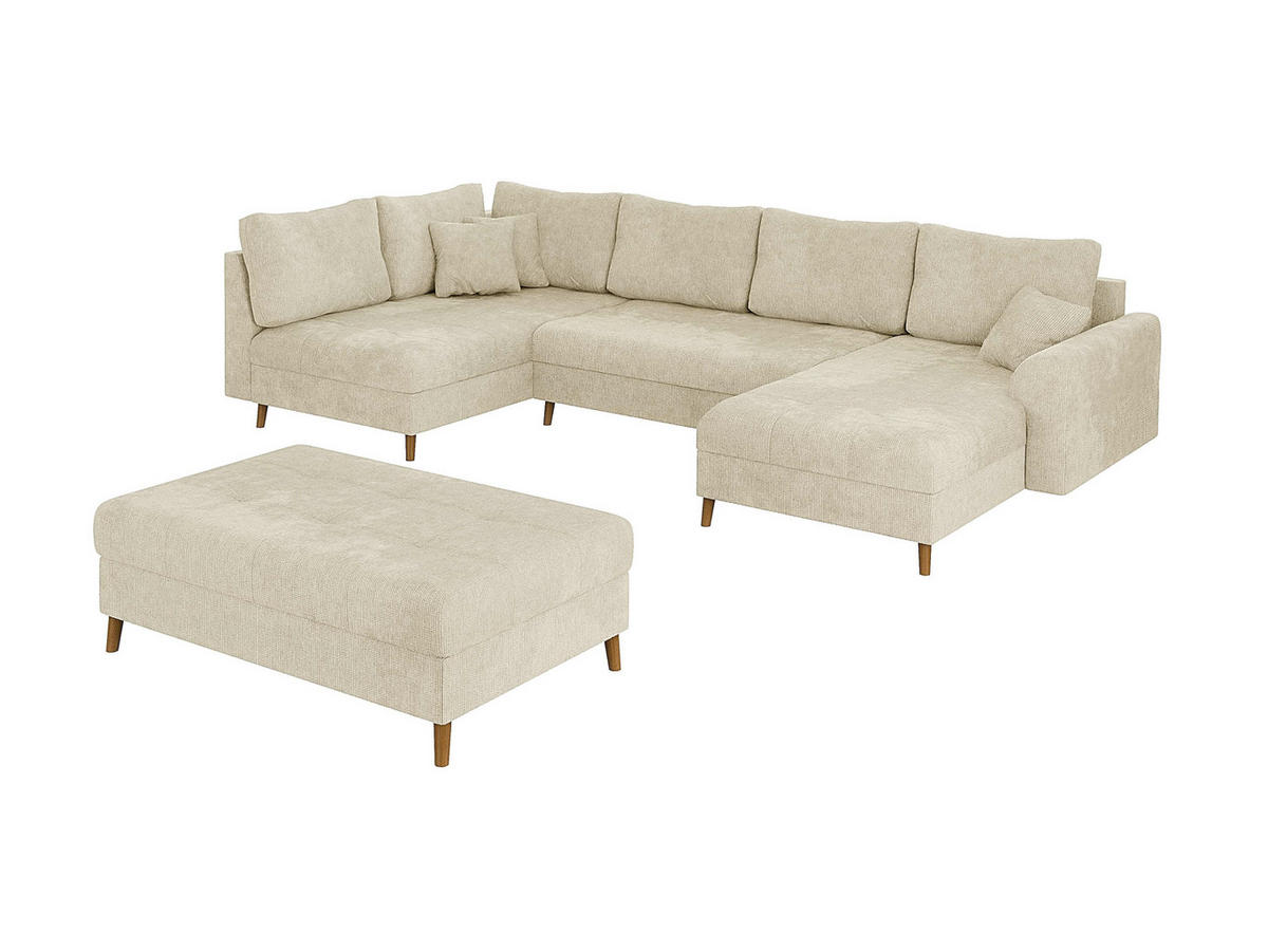 WOHNLANDSCHAFT inkl. Hocker Sigurd Beige Chenille - Beige/Braun, Holz/Textil (310/81/161cm) - S-Style Möbel