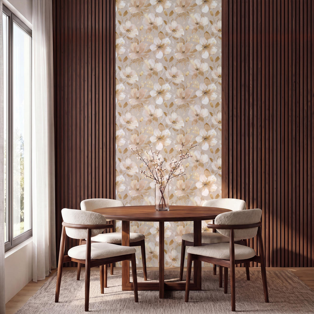 TAPETE - Blumen - künstlerisch - Gold - 120x280 cm - Beige, Papier (120/280cm) - OnlyWow
