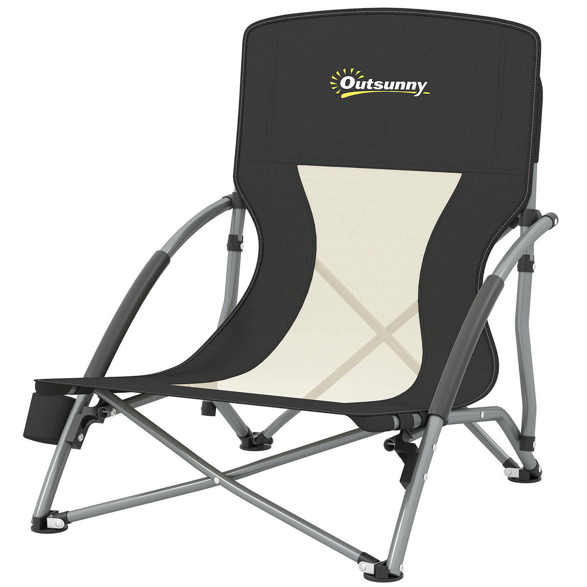 GARTENKLAPPSESSEL DE-15659 mit Getränkehalter & Tragetasche Schwarz - Schwarz, Metall (55/62/58cm) - ComfortXL