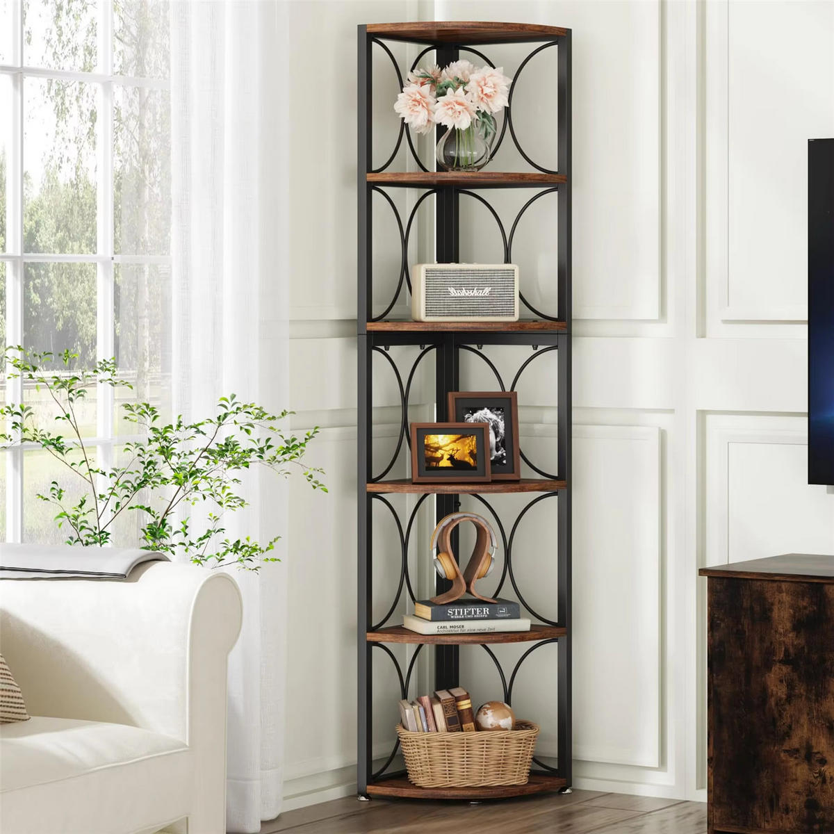 ECKREGAL 6 Ebenen Bücherregal im Landhausstil - Braun, Metall (32/170/32cm) - Kaket