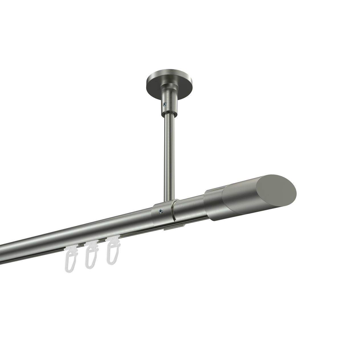 INNENLAUF-GARDINENSTANGEN-SET Sonette Verano 360 cm (geteilt in 2 x 180 cm), 1-läufig, 20 mm Ø Edelstahl-Optik - Edelstahlfarben/Silberfarben, Metall (360cm) - INTERDECO