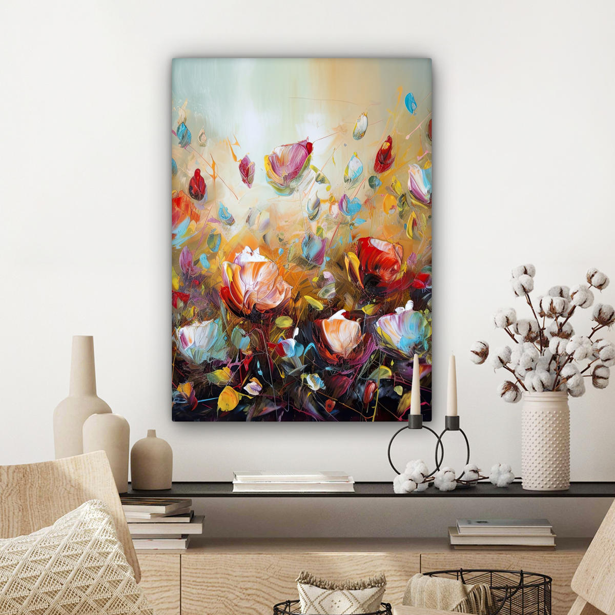 LEINWANDBILD Blumen - Kunst - Natur - Ölgemälde 60x80 cm - Multicolor, Textil (60/80cm) - MuchoWow