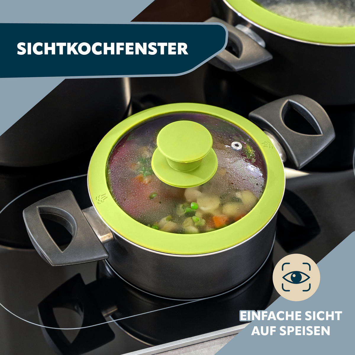 GLASDECKEL mit Silikonrand 20 cm grün - Grün, Glas (20/20/4cm) - bremermann