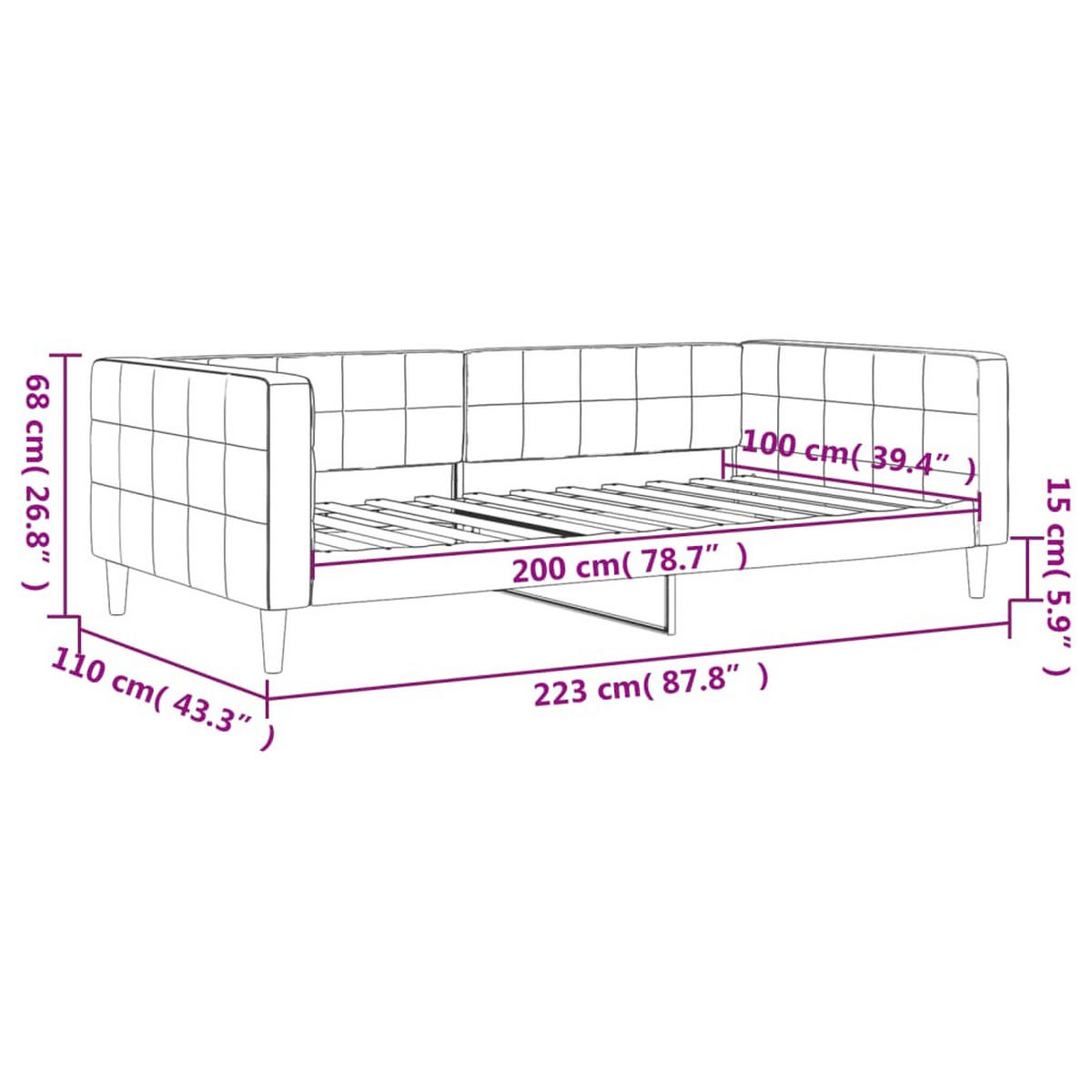 TAGESBETT Hellgrau 100/200 Cm Samt - Grau, Textil (100/200cm) - vidaXL