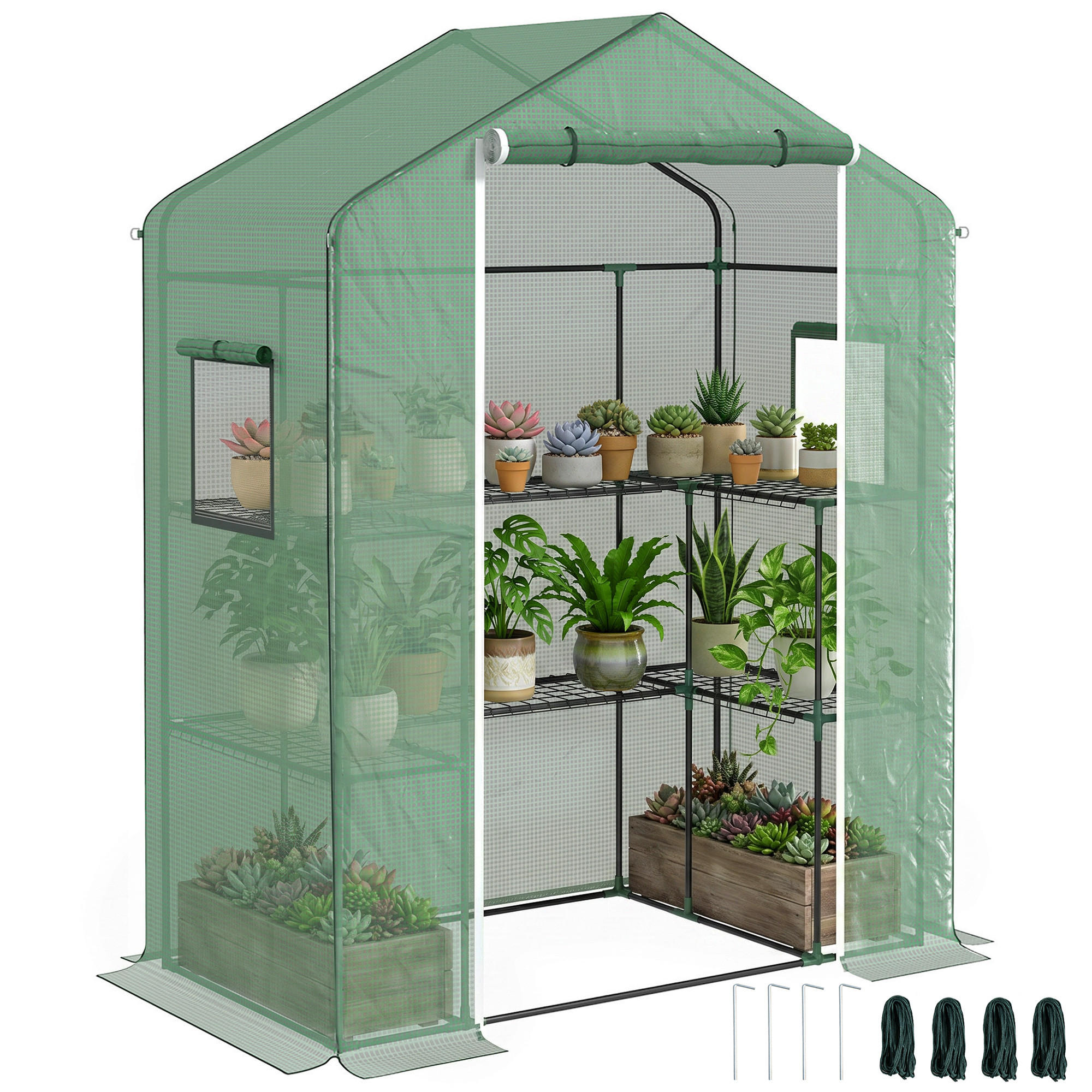 GEWÄCHSHAUS DE-11952 mit Tür, 2 Fenstern & U-Etagen Transparent - Grün, Kunststoff (73/190/140cm) - ComfortXL