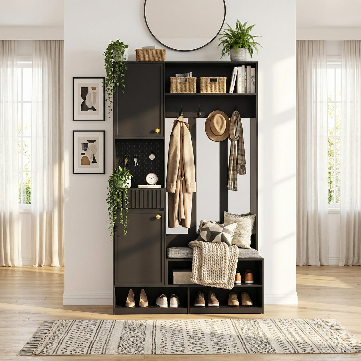 GARDEROBEN-SET 100 cm in Schwarz 6-in-1 Flurgarderobe - Schwarz, Holzwerkstoff (100/180/35cm) - Urban Meuble