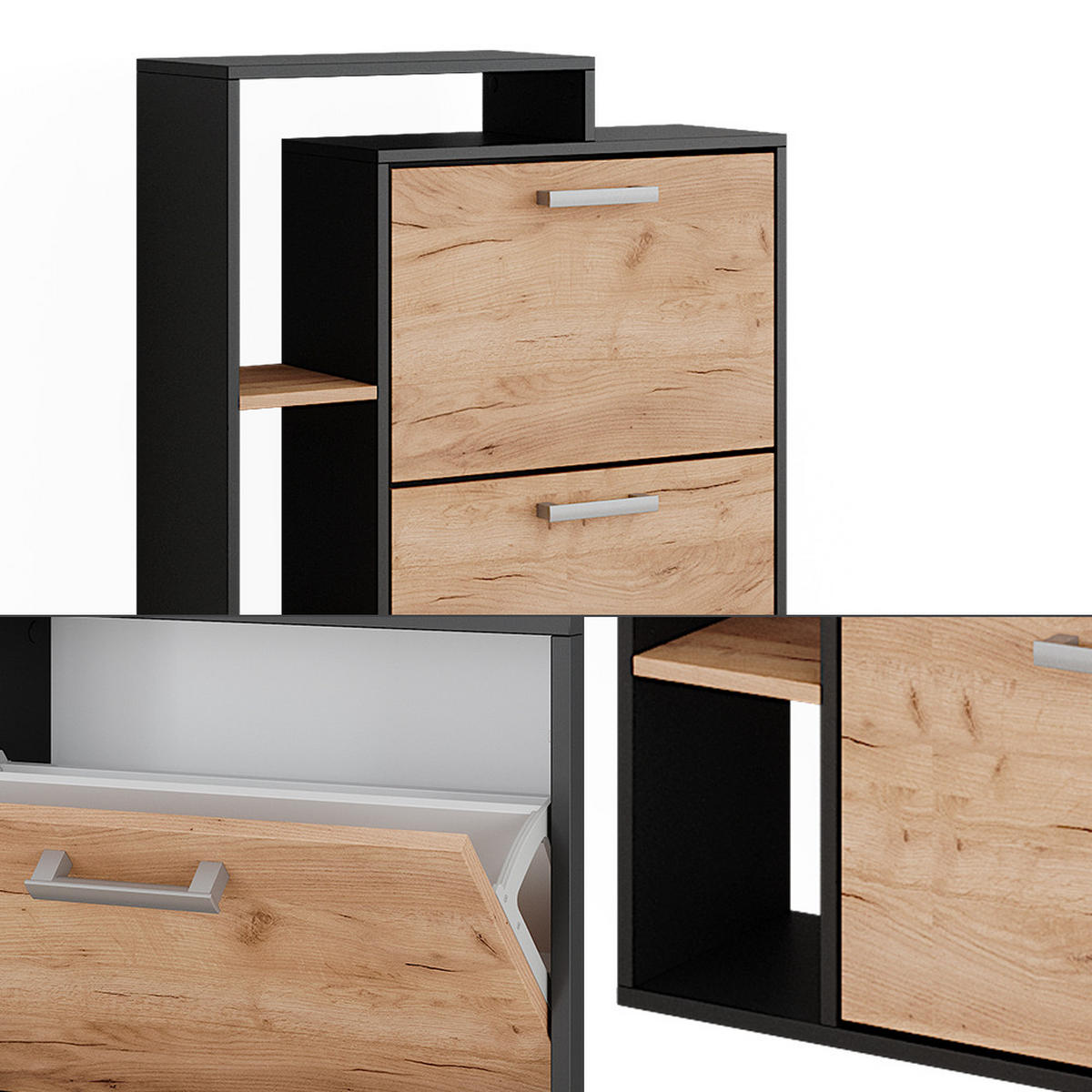 SCHUHKOMMODE Orlando Goldkraft Eiche 80 x 128.3 cm mit 3 Fächern - Eiche Wotan, Holzwerkstoff (80/128.3/24.2cm) - Vicco