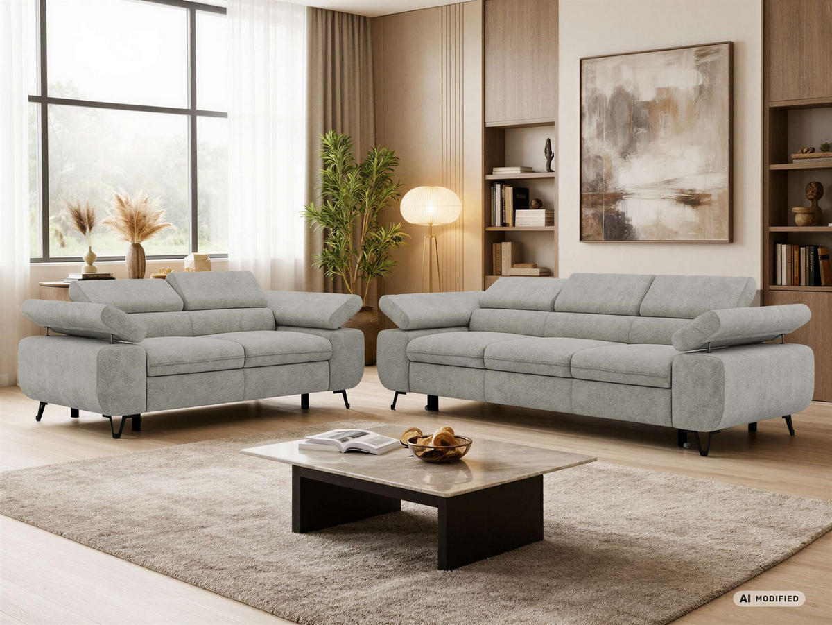 SEDACÍ SOUPRAVA PETERS 2+3 - Šedá Strukturovaná látka - šedá/černá, kov/textil (262/76/99cm) - MKS