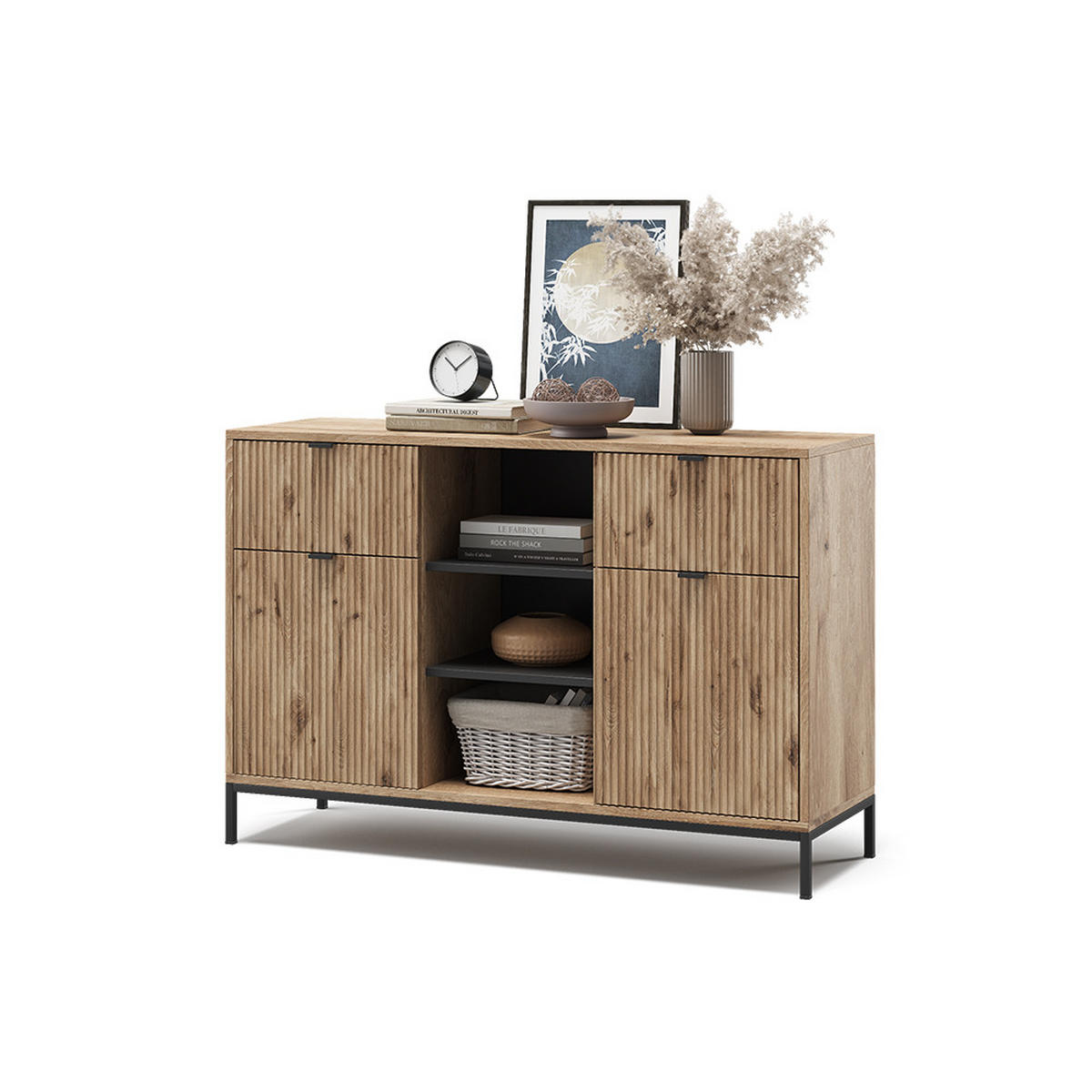 KOMMODE Eliza Viking Oak 120 x 81.2 cm mit 2 Schubladen und 2 Türen - Eichefarben, Holzwerkstoff (120/81.2/40cm) - Vicco