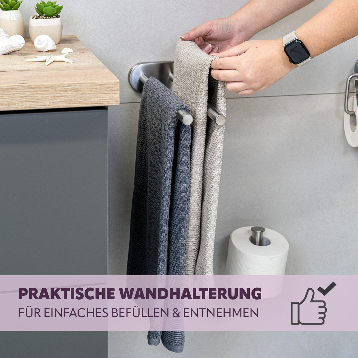 HANDTUCHHALTER PIAZZA 2-armig, Edelstahl - Edelstahlfarben, Metall (6/6/50cm) - bremermann