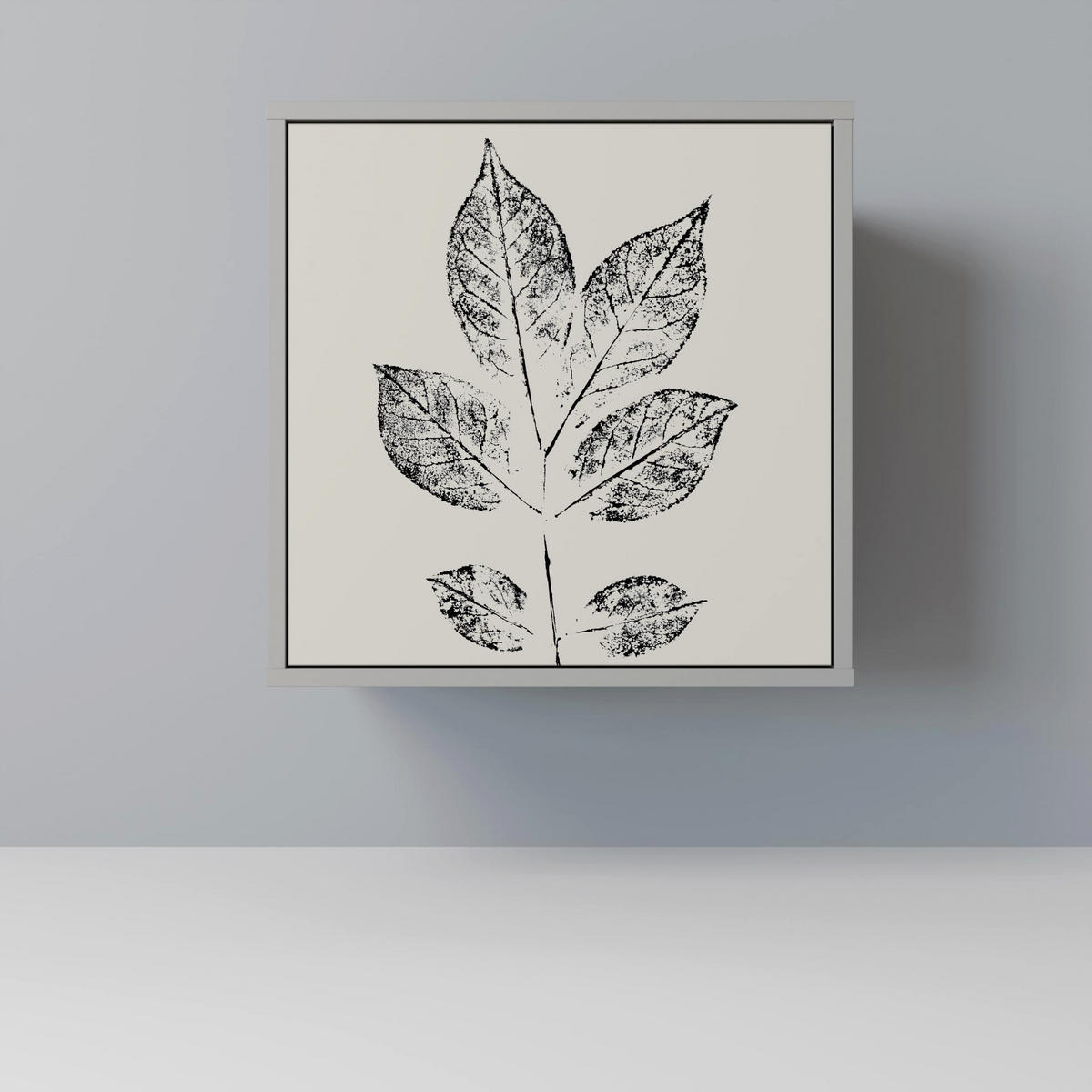 SIDEBOARD LEAFY STAMPS, Grau, 57,5x42x67,5 cm, Schwarze Metall-Rahmenfüße - Multicolor/Schwarz, Holzwerkstoff/Metall (57.5/67.5/42cm) - SpaceRebels