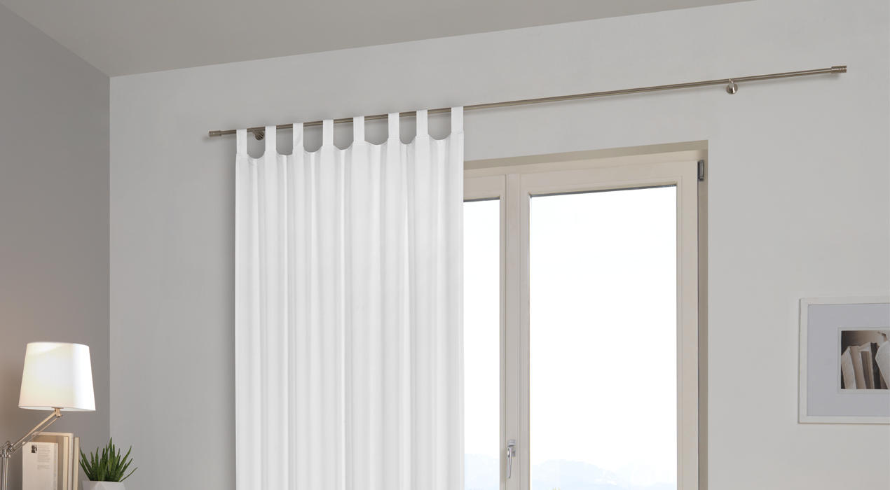 245cm hoch Schlaufenschal blickdicht Streifen grau beige creme 140cm breit