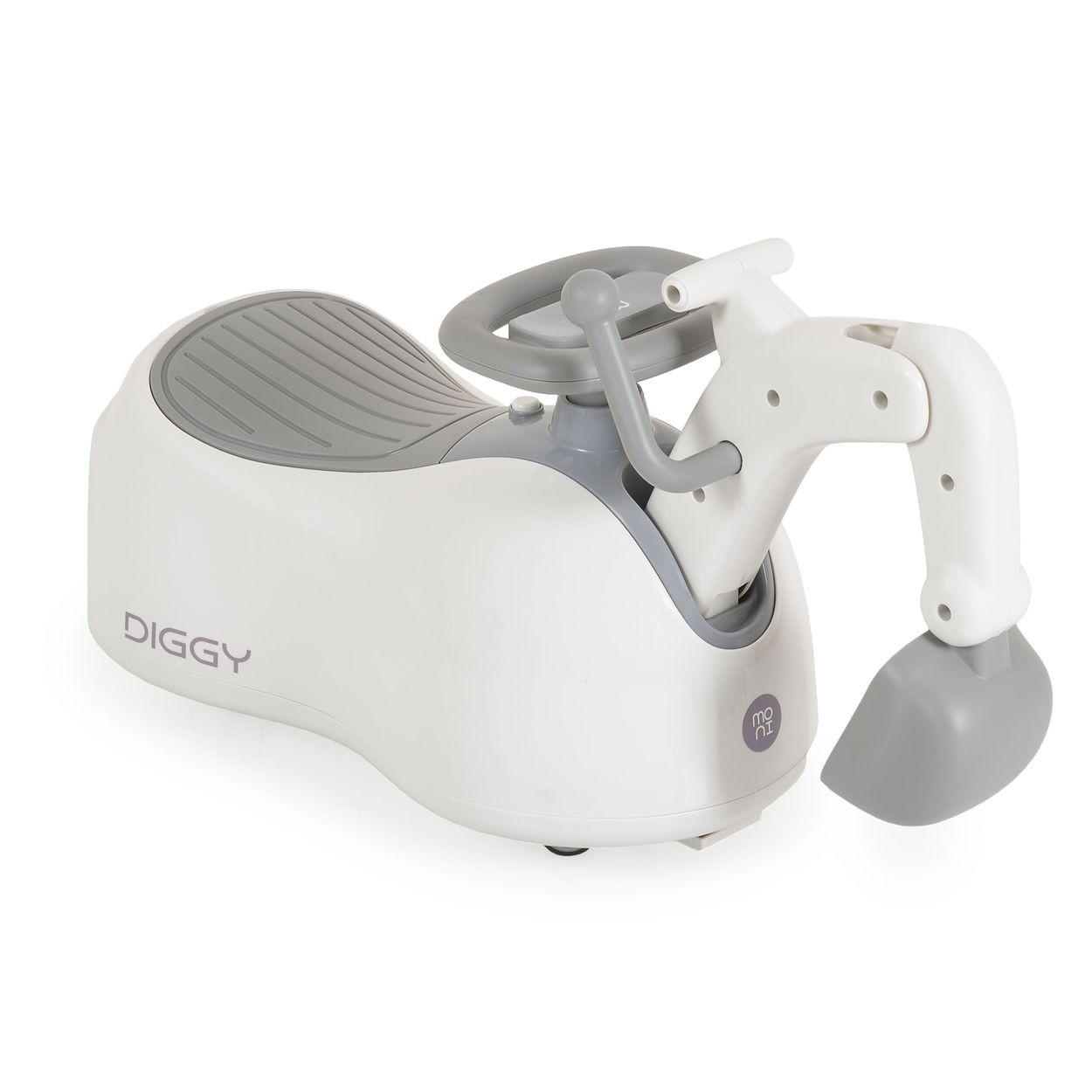 TÖPFCHEN Diggy 4 in 1 weiß Bagger, Schiebeauto, Schaukelspielzeug, Licht, Musik, bis 25 kg - Grau, Kunststoff (30/63cm) - Moni